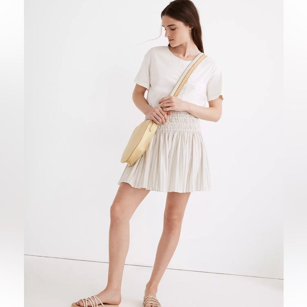 Madewell Smocked Pull-On Mini Skirt in Stripe